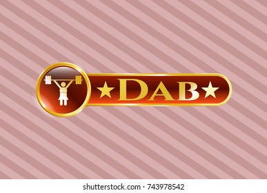  Golden emblem or badge with weightlifter girl icon and Dab text inside