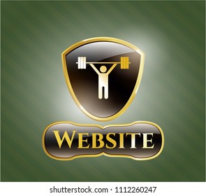  Golden emblem or badge with weightlifting icon and Website text inside