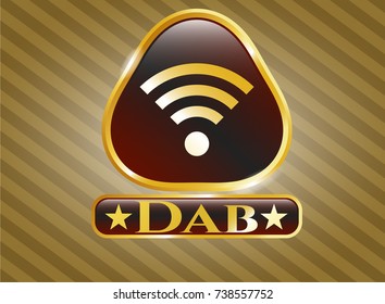  Golden Emblem Or Badge With Wifi Signal Icon And Dab Text Inside