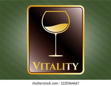  Golden emblem or badge with wine cup icon and Vitality text inside