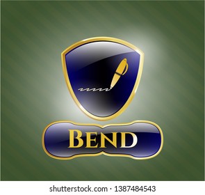  Golden emblem or badge with writer icon and Bend text inside