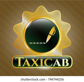  Golden emblem or badge with writer icon and Taxicab text inside
