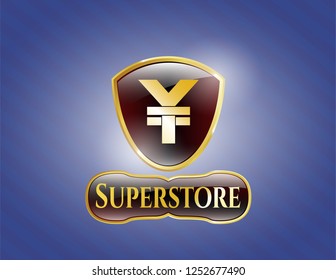  Golden emblem or badge with yuan icon and Superstore text inside