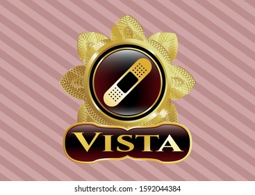 Golden emblem with bandage plaster icon and Vista text inside