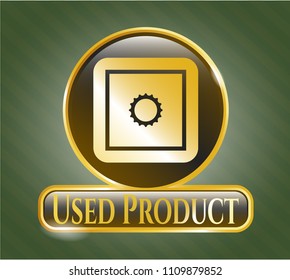   Golden emblem with bank safe icon and Used Product text inside