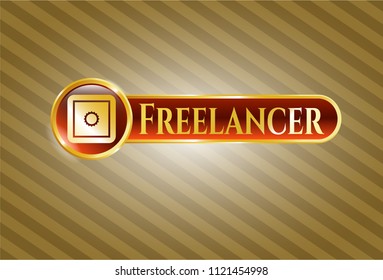  Golden emblem with bank safe icon and Freelancer text inside