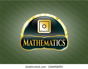  Golden emblem with bank safe icon and Mathematics text inside