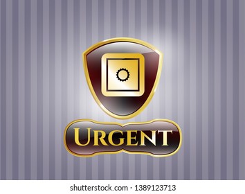  Golden emblem with bank safe icon and Urgent text inside