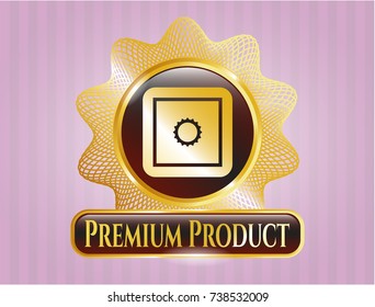  Golden emblem with bank safe icon and Premium Product text inside