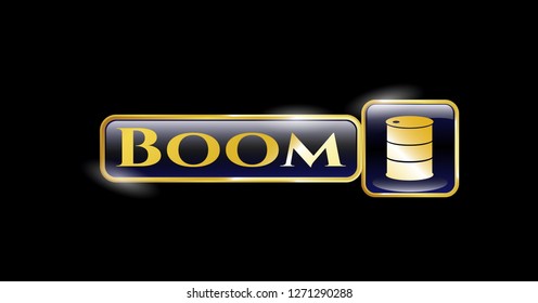 Golden emblem with barrel icon and Boom text inside Golden emblem with barrel icon and Boom text inside