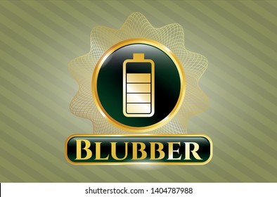  Golden emblem with battery icon and Blubber text inside