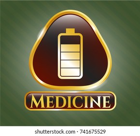  Golden emblem with battery icon and Medicine text inside