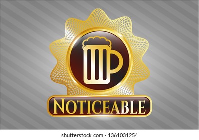  Golden emblem with beer jar icon and Noticeable text inside