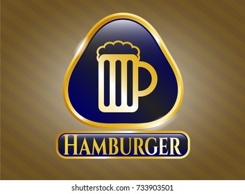  Golden emblem with beer jar icon and Hamburger text inside