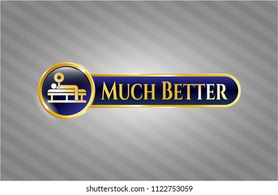  Golden emblem with bench press icon and Much Better text inside