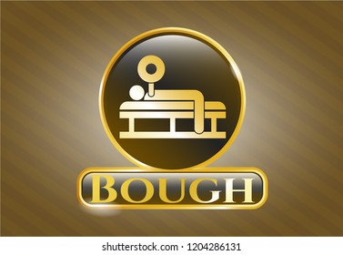  Golden emblem with bench press icon and Bough text inside