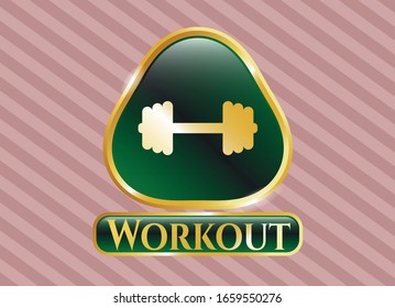  Golden emblem with big dumbbell icon and Workout text inside