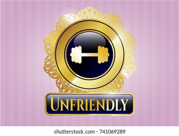  Golden emblem with big dumbbell icon and Unfriendly text inside
