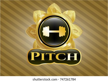  Golden emblem with big dumbbell icon and Pitch text inside