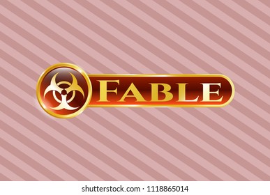  Golden emblem with biohazard icon and Fable text inside