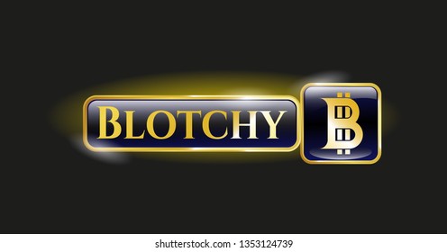  Golden emblem with bitcoin icon and Blotchy text inside