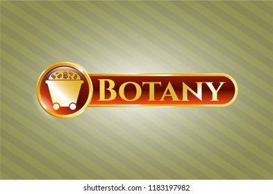  Golden emblem with Bitcoin mining trolley icon and Botany text inside