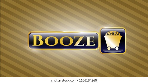  Golden Emblem With Bitcoin Mining Trolley Icon And Booze Text Inside