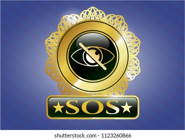  Golden emblem with blind icon and SOS text inside