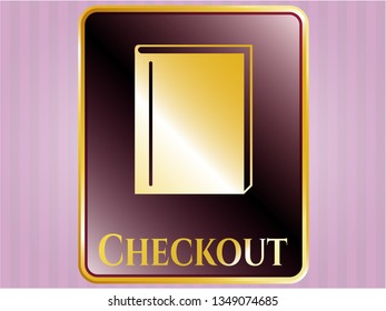  Golden emblem with book icon and Checkout text inside