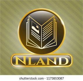  Golden emblem with book icon and Nland text inside