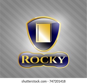  Golden emblem with book icon and Rocky text inside