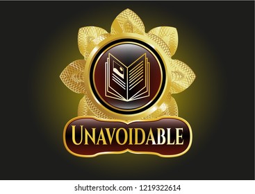  Golden emblem with book icon and Unavoidable text inside