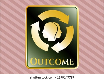  Golden emblem with brain storm icon and Outcome text inside