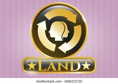  Golden emblem with brain storm icon and Land text inside