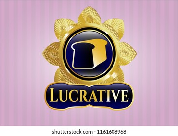  Golden emblem with bread icon and Lucrative text inside