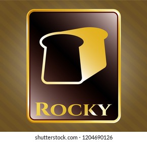  Golden emblem with bread icon and Rocky text inside