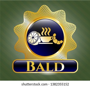 Golden emblem with breakfast  icon and Bald text inside