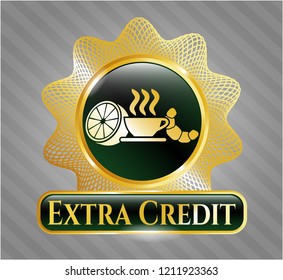  Golden emblem with breakfast  icon and Extra Credit text inside