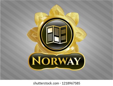  Golden emblem with brochure icon and Norway text inside