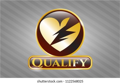  Golden emblem with broken heart icon and Qualify text inside