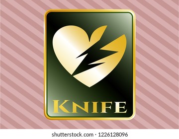  Golden emblem with broken heart icon and Knife text inside