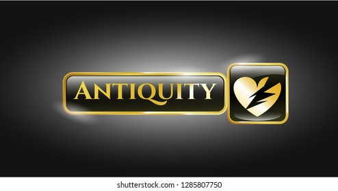  Golden emblem with broken heart icon and Antiquity text inside