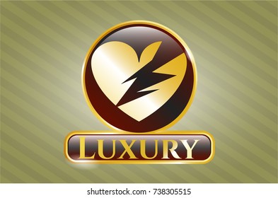  Golden emblem with broken heart icon and Luxury text inside