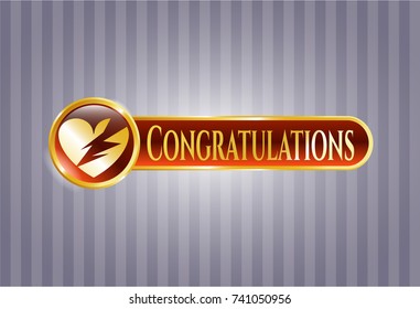  Golden emblem with broken heart icon and Congratulations text inside