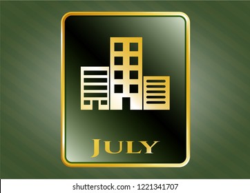  Golden emblem with buildings icon and July text inside