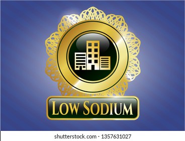  Golden emblem with buildings icon and Low Sodium text inside