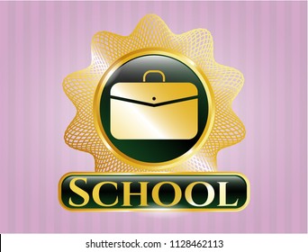  Golden emblem with business briefcase icon and School text inside
