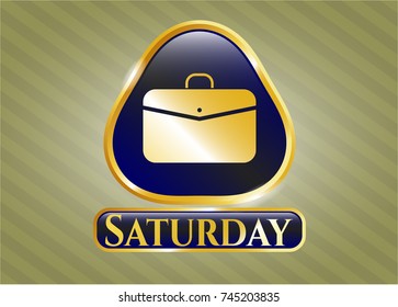  Golden emblem with business briefcase icon and Saturday text inside