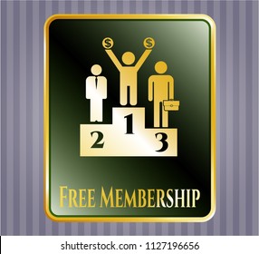  Golden emblem with business competition, podium icon and Free Membership text inside
