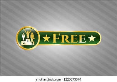  Golden emblem with business competition, podium icon and Free text inside